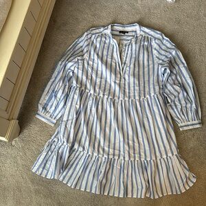 J crew blue and white striped poplin dress size Medium